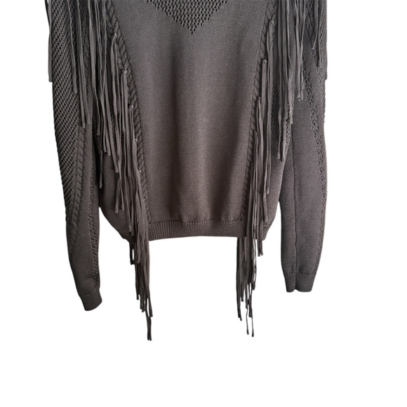 7 For All Mankind Women's Open Weave Fringe Black Sweater Size S - Picture 6 of 11